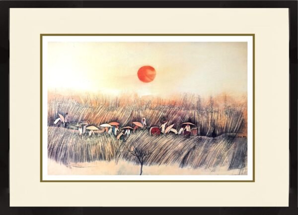 Tay bak koi singapore artist Landscape in Fantasy Idyllic Rural Life Scenes painting Bountiful Harvest (S/N Limited Edition) fishing villages, kampung scenes and urban landscapes.